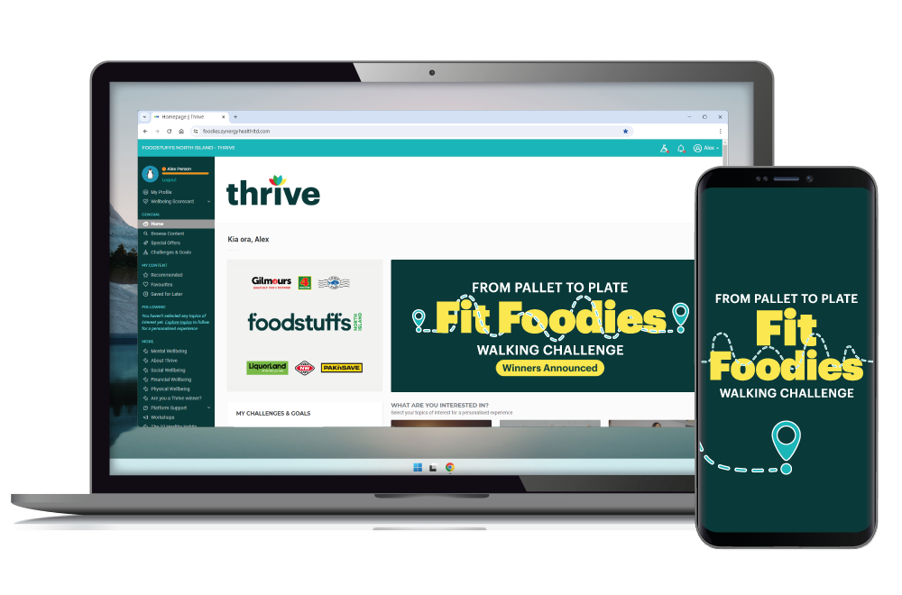 Fit Foodies challenge in the Thrive platform on a laptop and phone