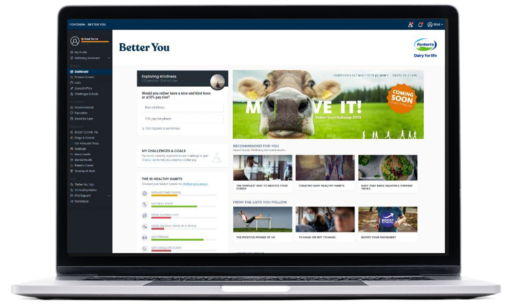 The Fonterra 'Better You' platform on a laptop